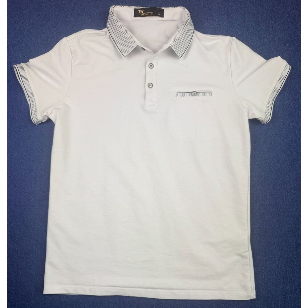 Tailored Recreation Premium Men's Polo Shirt Size M Patterned Trim Faux Pocket